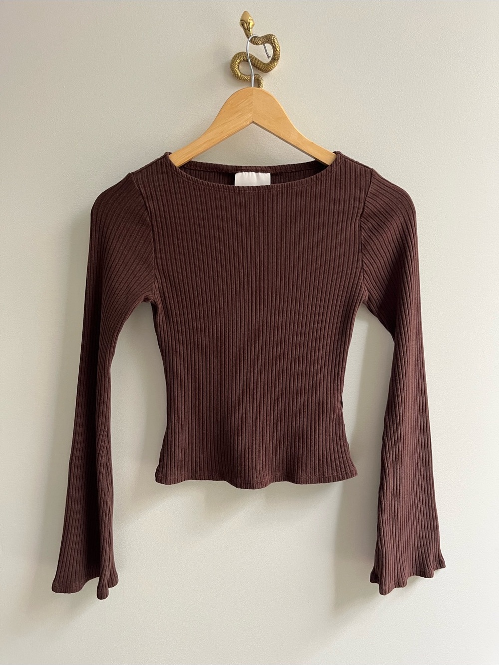 Reformation Miller Bell Sleeve Ribbed Knit Top Cafe Brown XS - Picture 2 of 6
